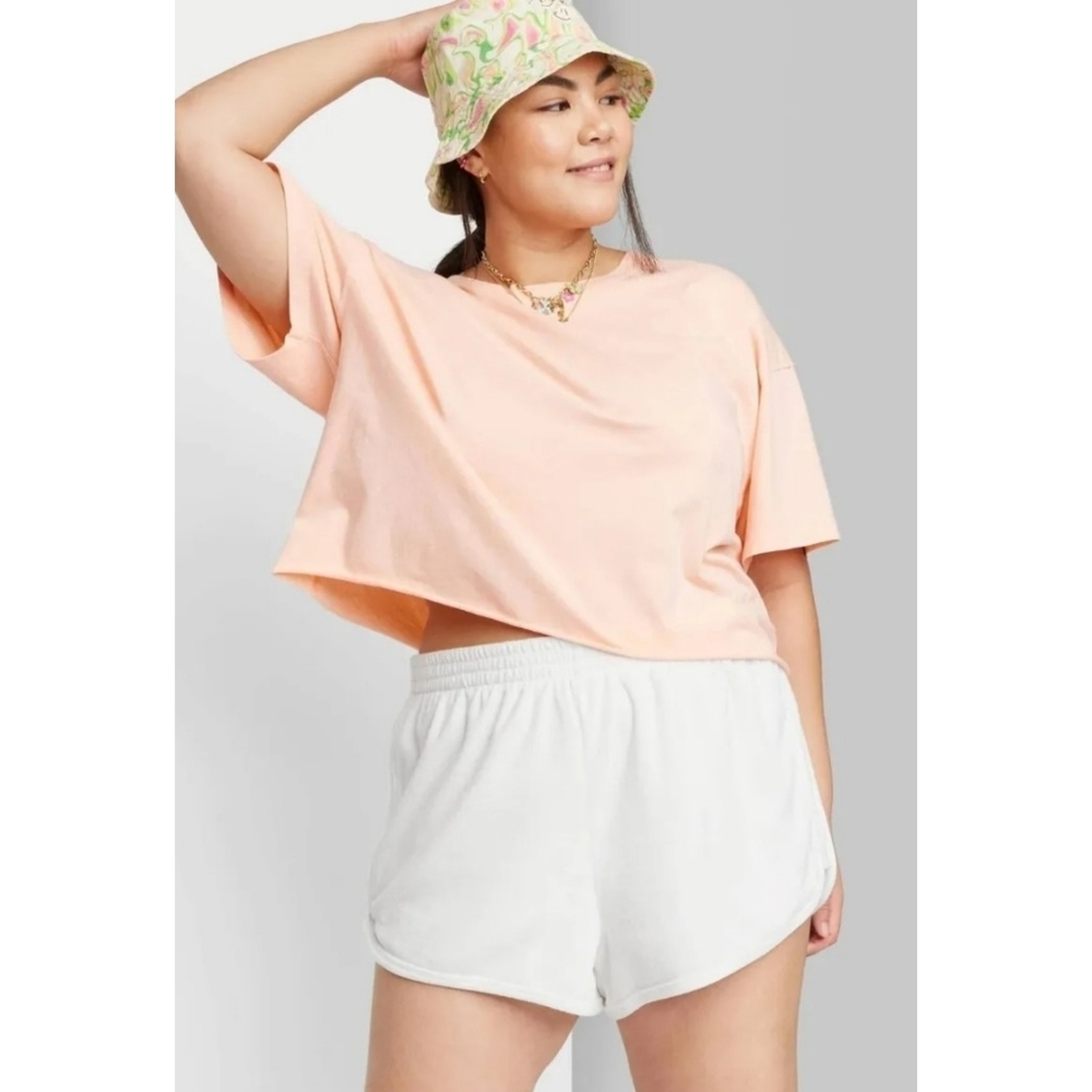 Wild Fable High Rise Terry Cloth Dolphin Hem shorts White